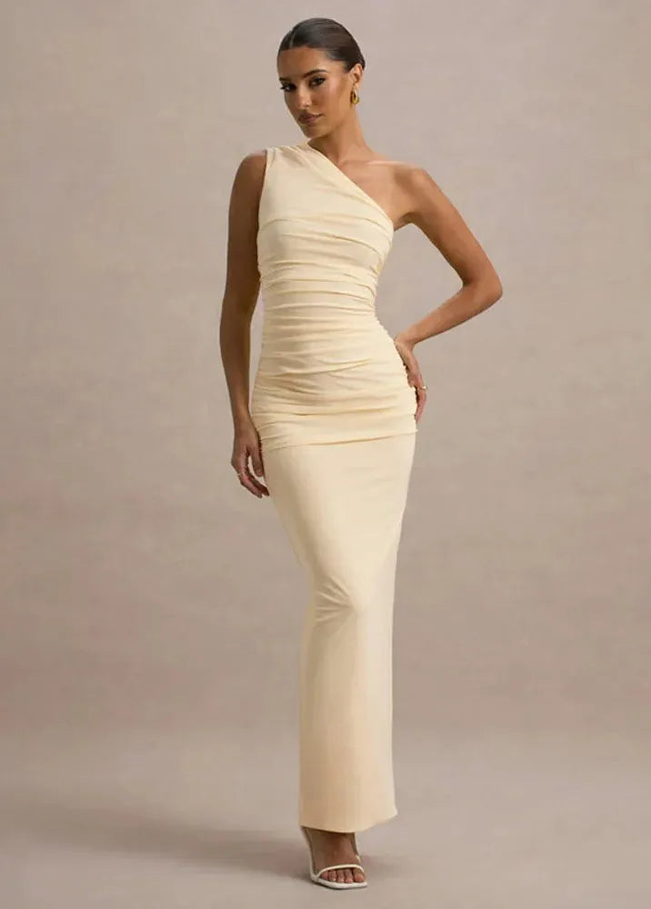 Robe longue jaune pale