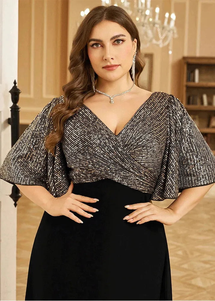 Robe grande taille noire et argentée