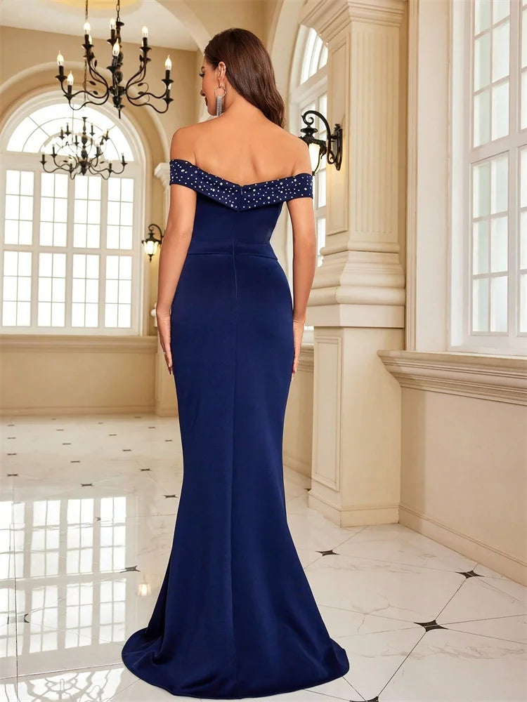 Robe sirène longue bleu marine