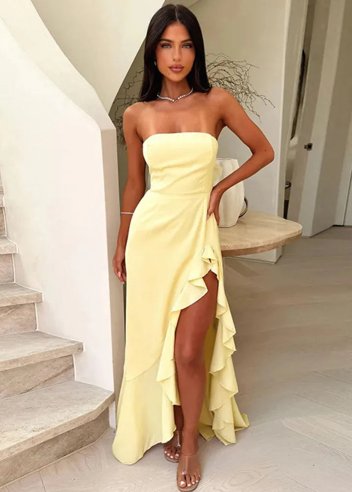 Robe demoiselle d'honneur jaune pastel