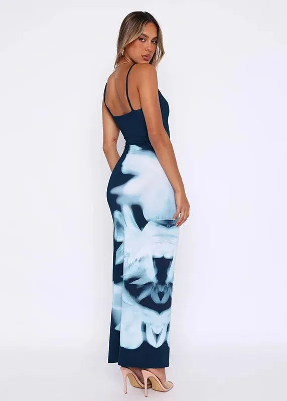 Robe longue moulante bleue