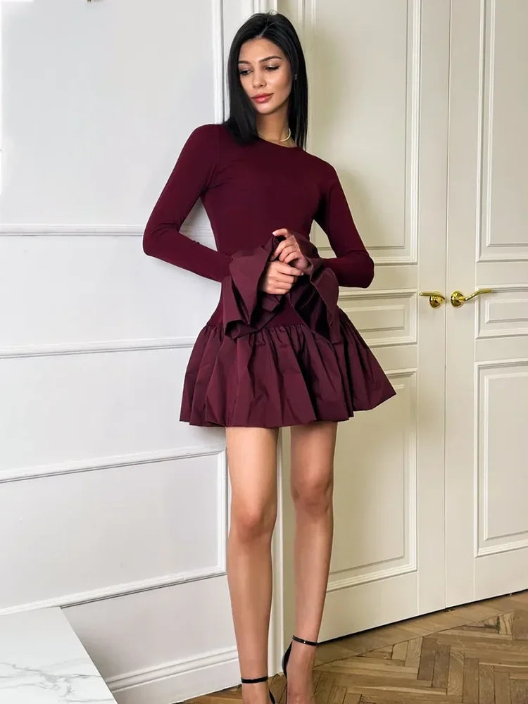 Robe plissée bordeaux