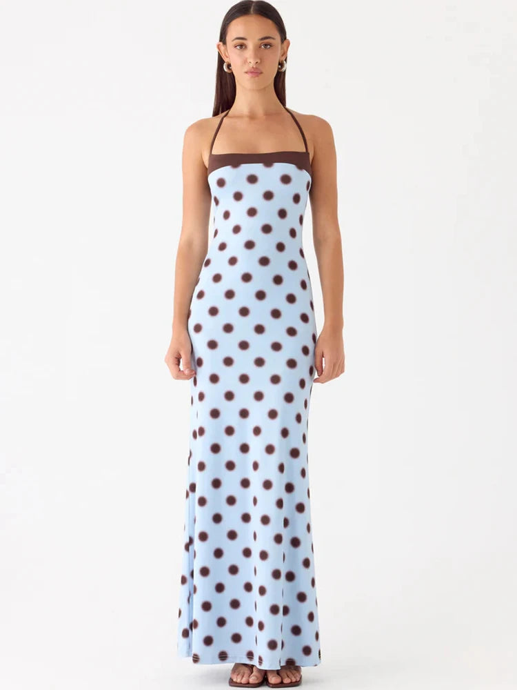 Robe longue bleue à pois