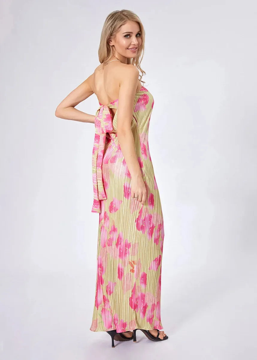 Robe bustier fleurie et plissée