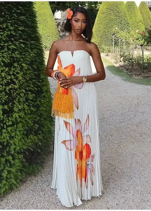 Robe longue plissée fleurie