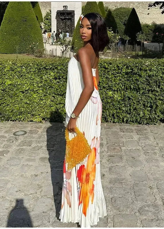Robe longue plissée fleurie
