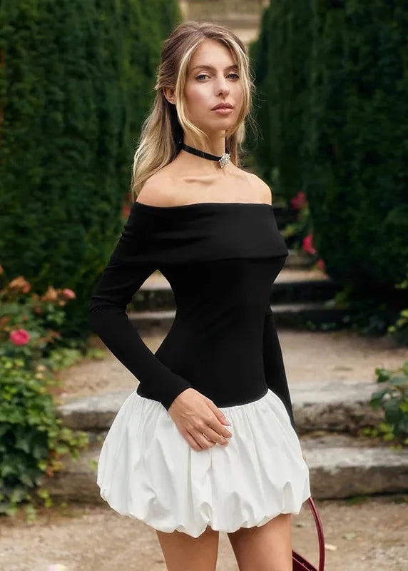 Robe courte col bardot