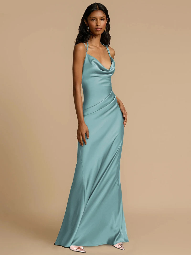 Robe satin bleu
