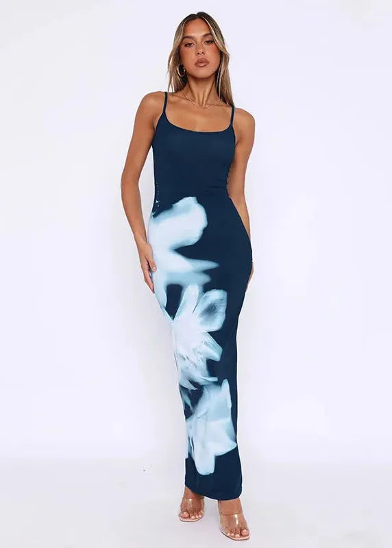Robe longue moulante bleue