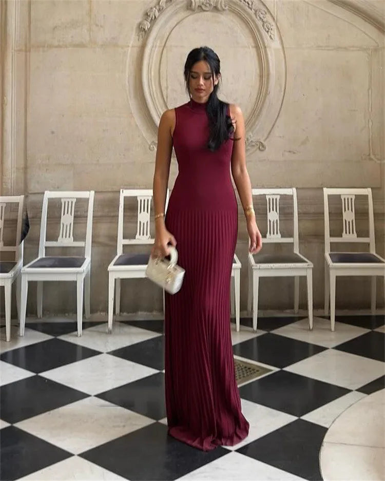 Robe longue sans manche bordeaux
