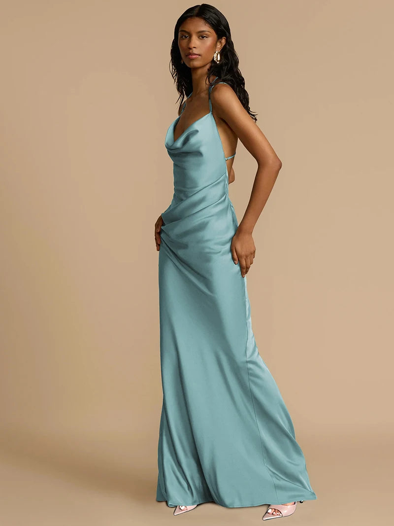 Robe satin bleu