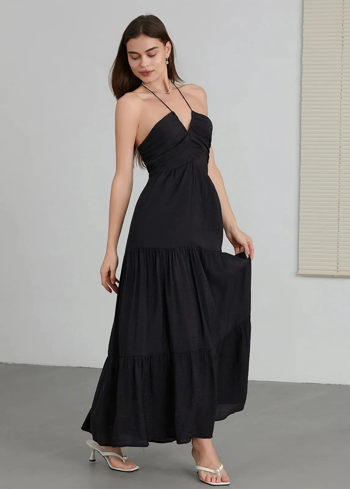 robe longue noire fluide