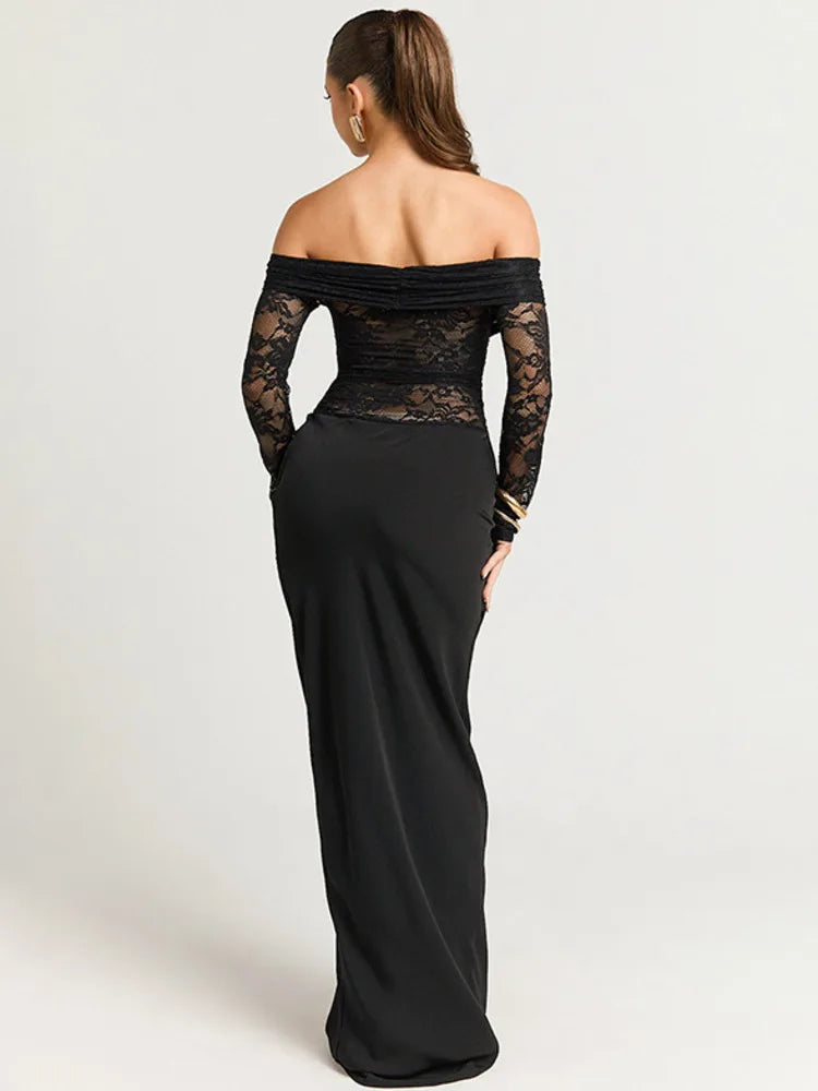 Robe noire dentelle manches longues