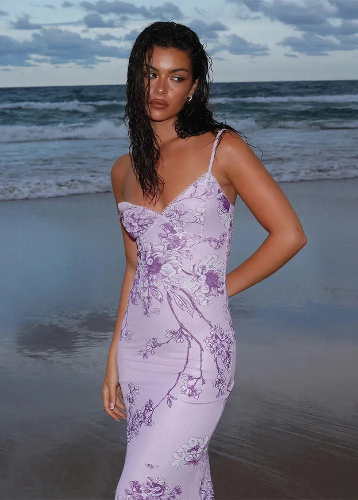 Robe longue lilas
