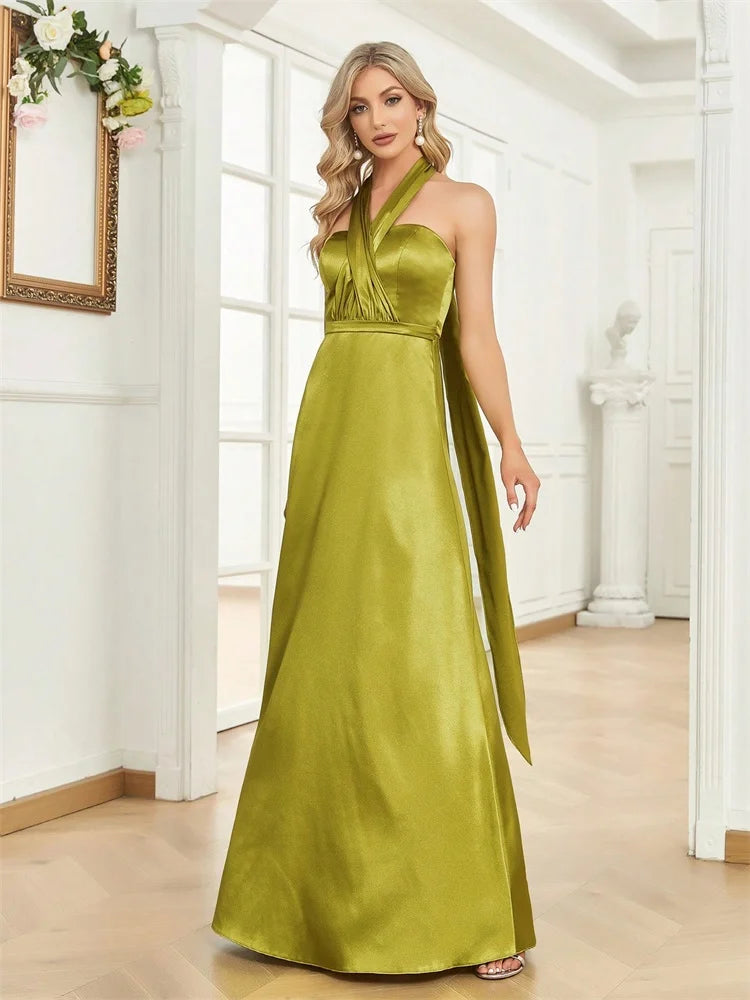 Robe verte multi position en satin