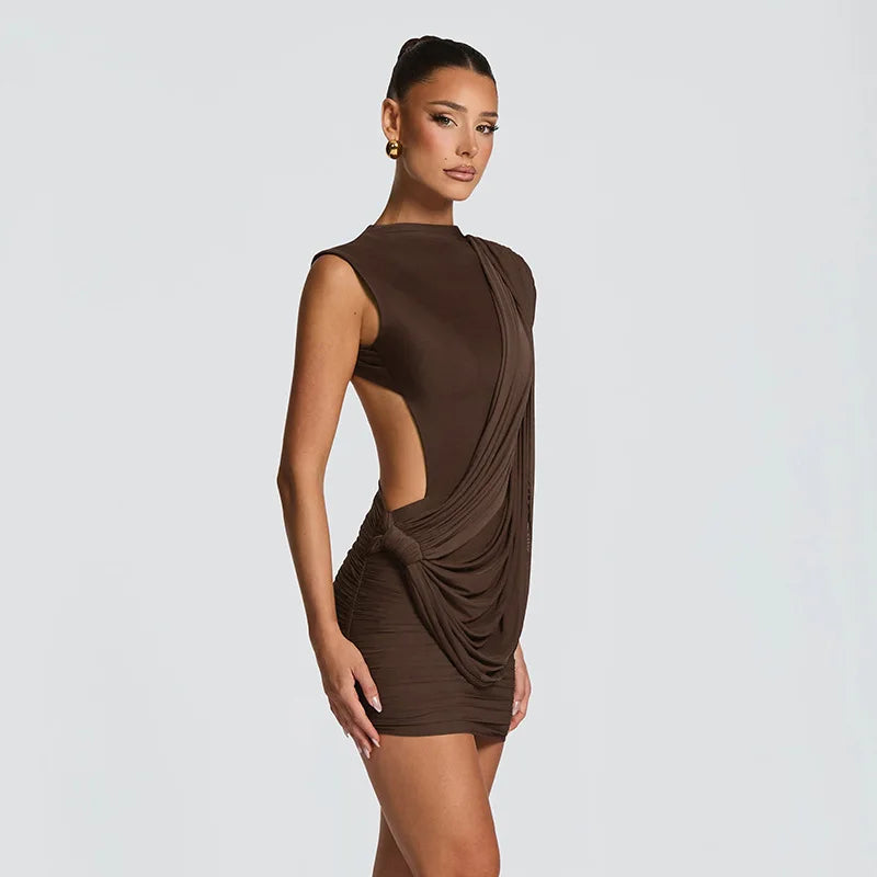 Robe courte drapée marron