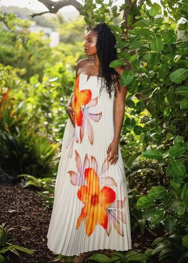Robe longue plissée fleurie