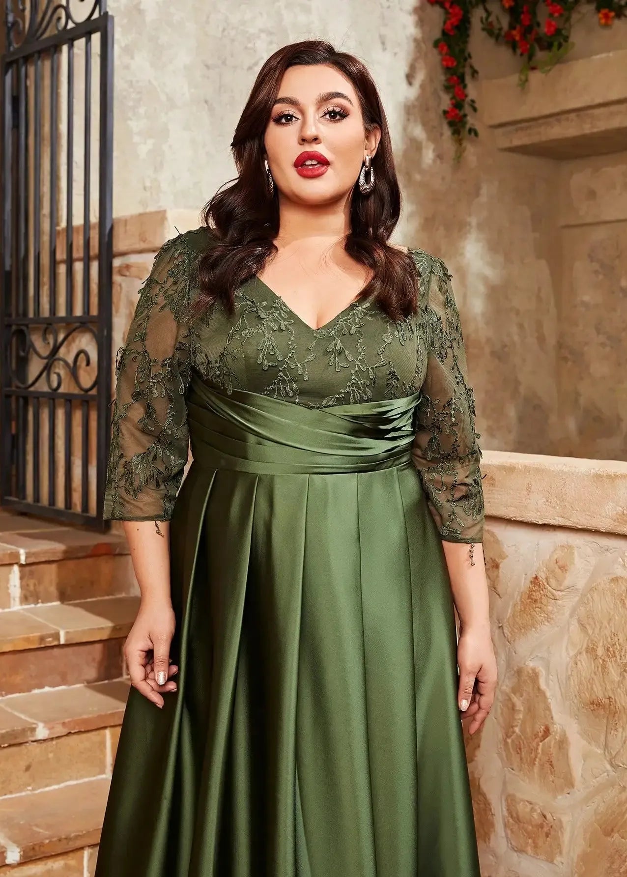 Robe demoiselle d'honneur grande taille vert olive