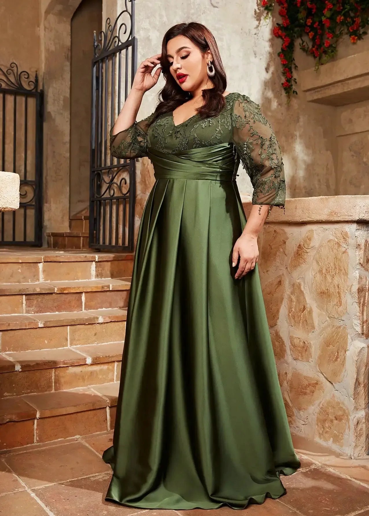 Robe demoiselle d'honneur grande taille vert olive