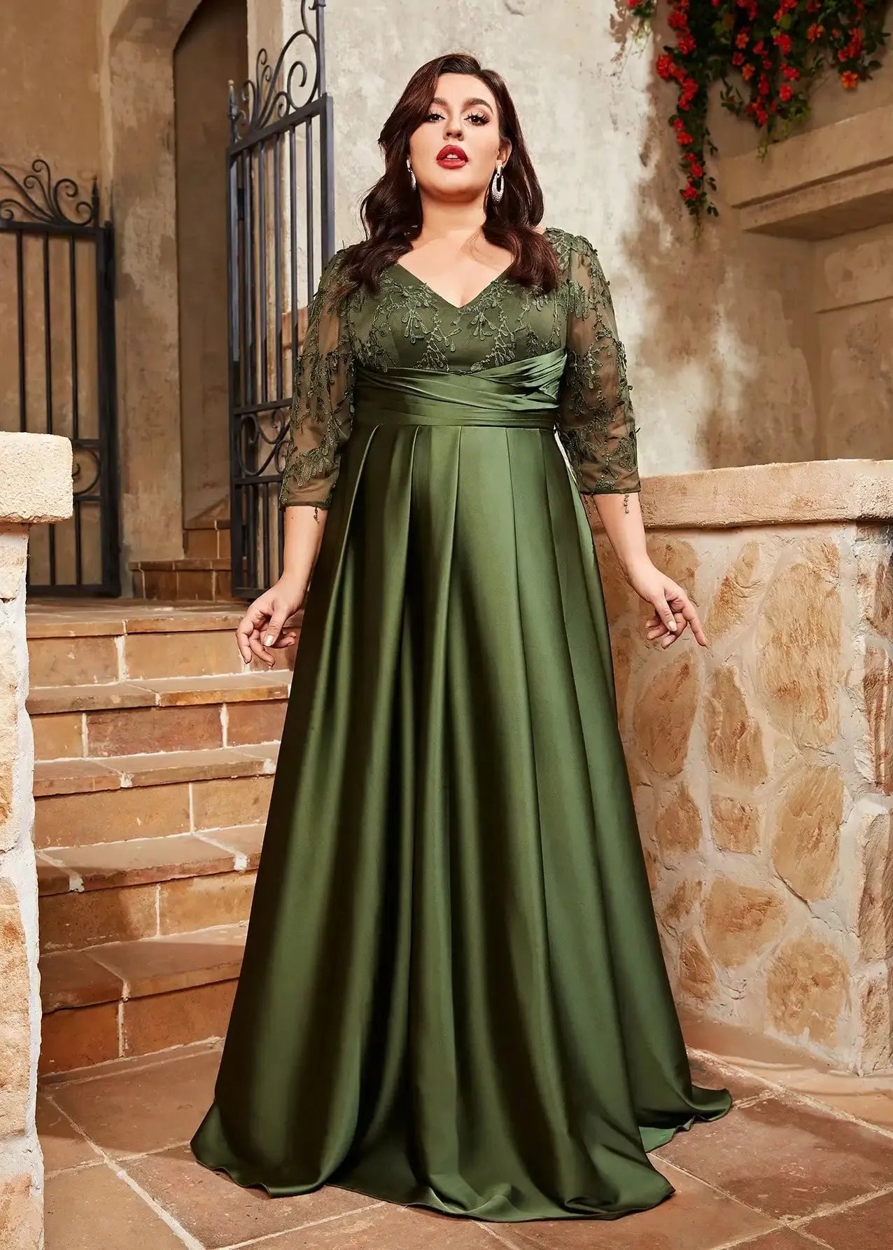 Robe demoiselle d'honneur grande taille vert olive