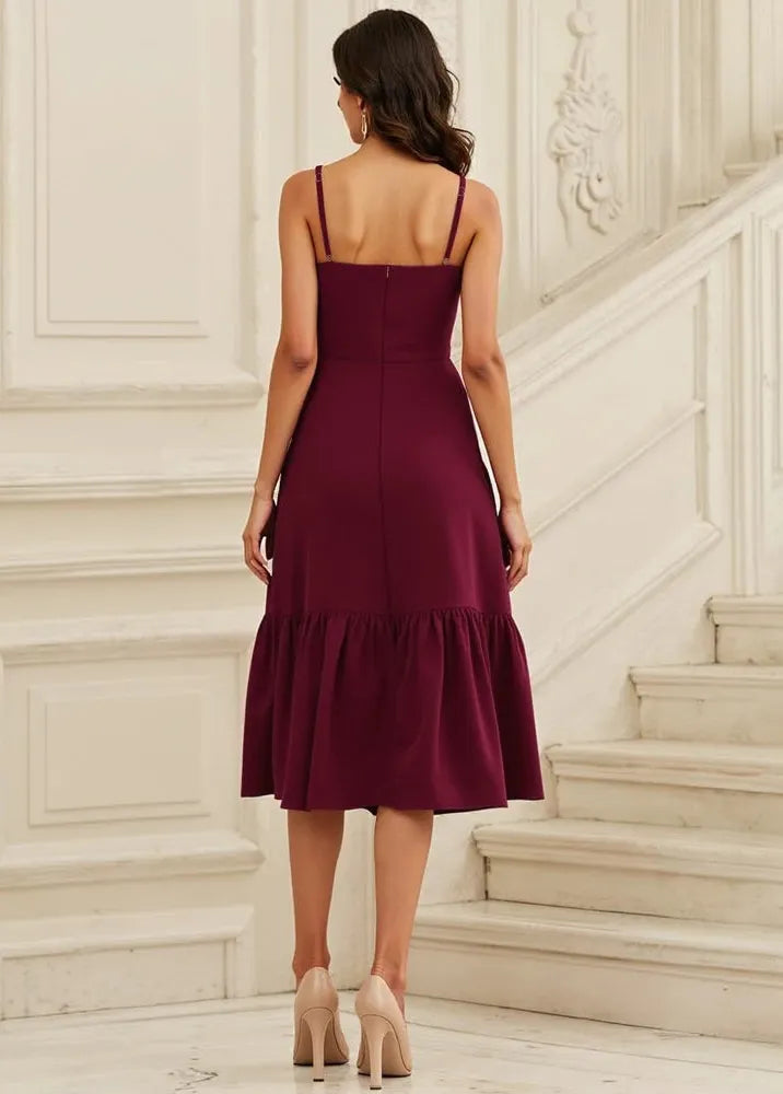 Robe bordeaux mi longue