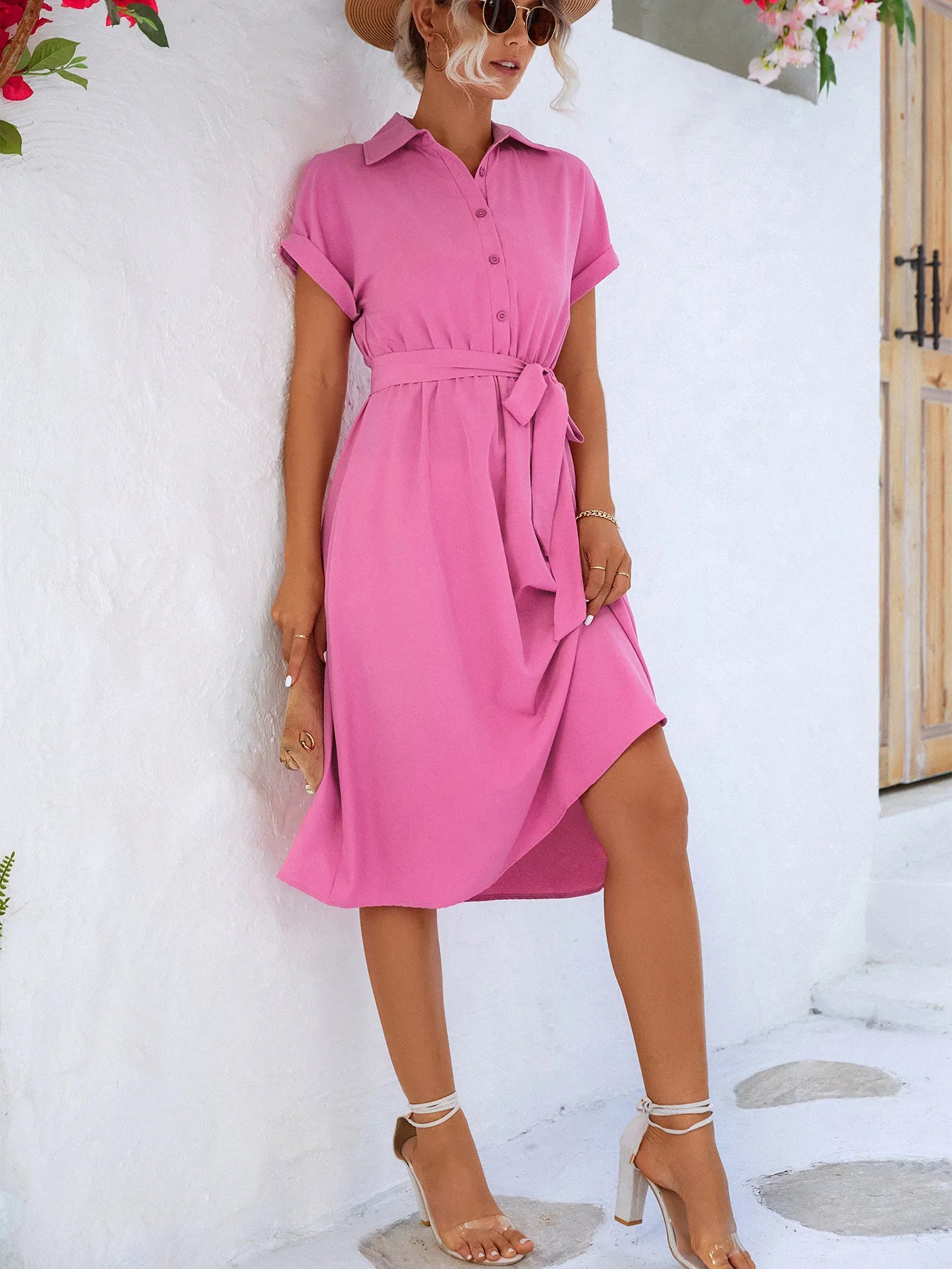 Robe chemise rose