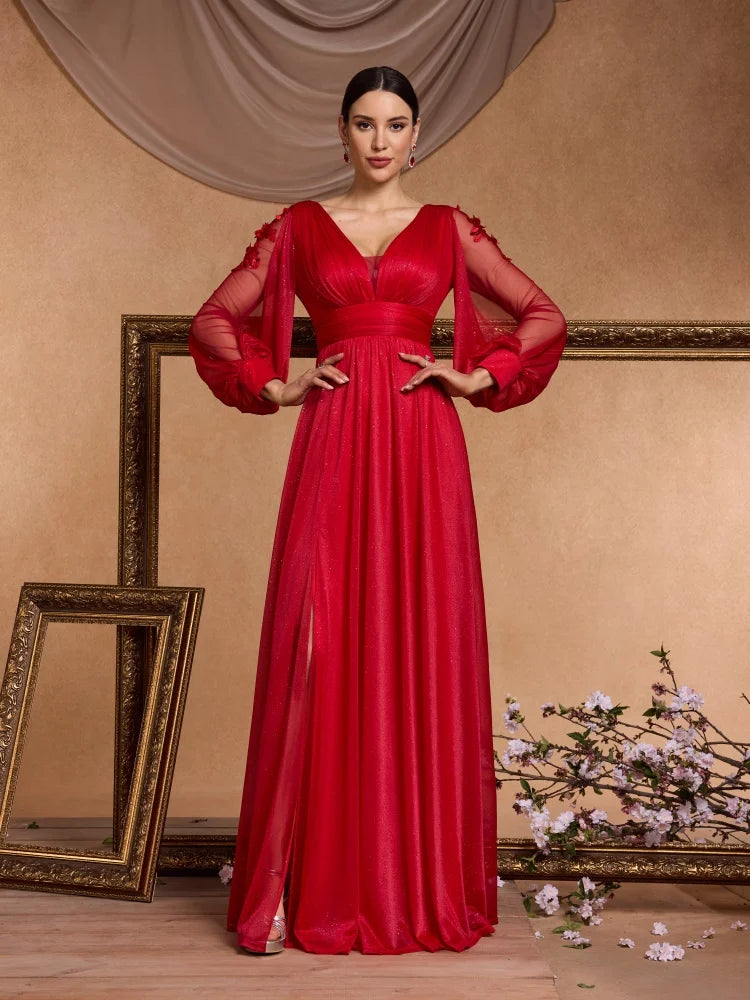 Robe de bal rouge brillante