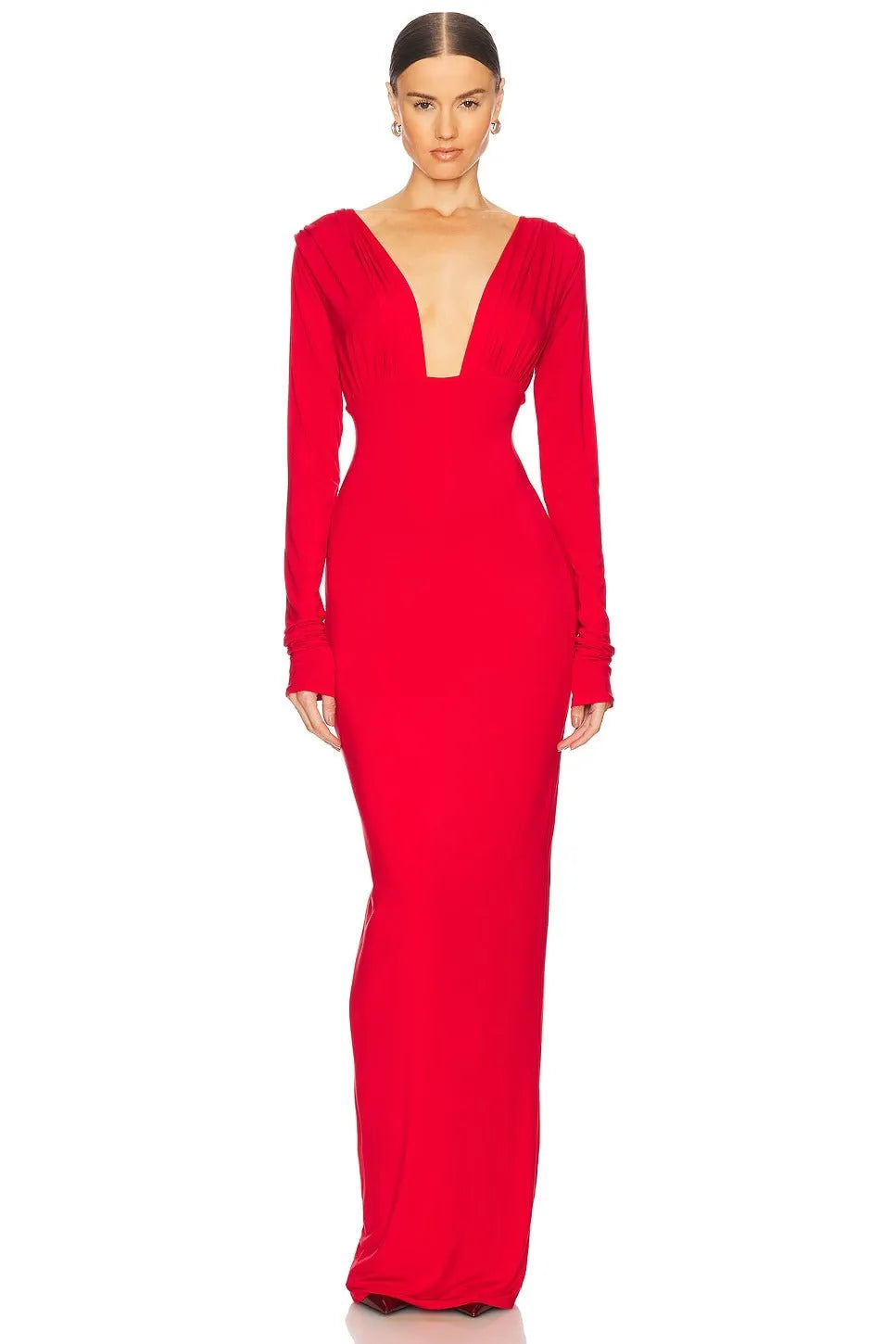 Robe décolleté plongeant rouge