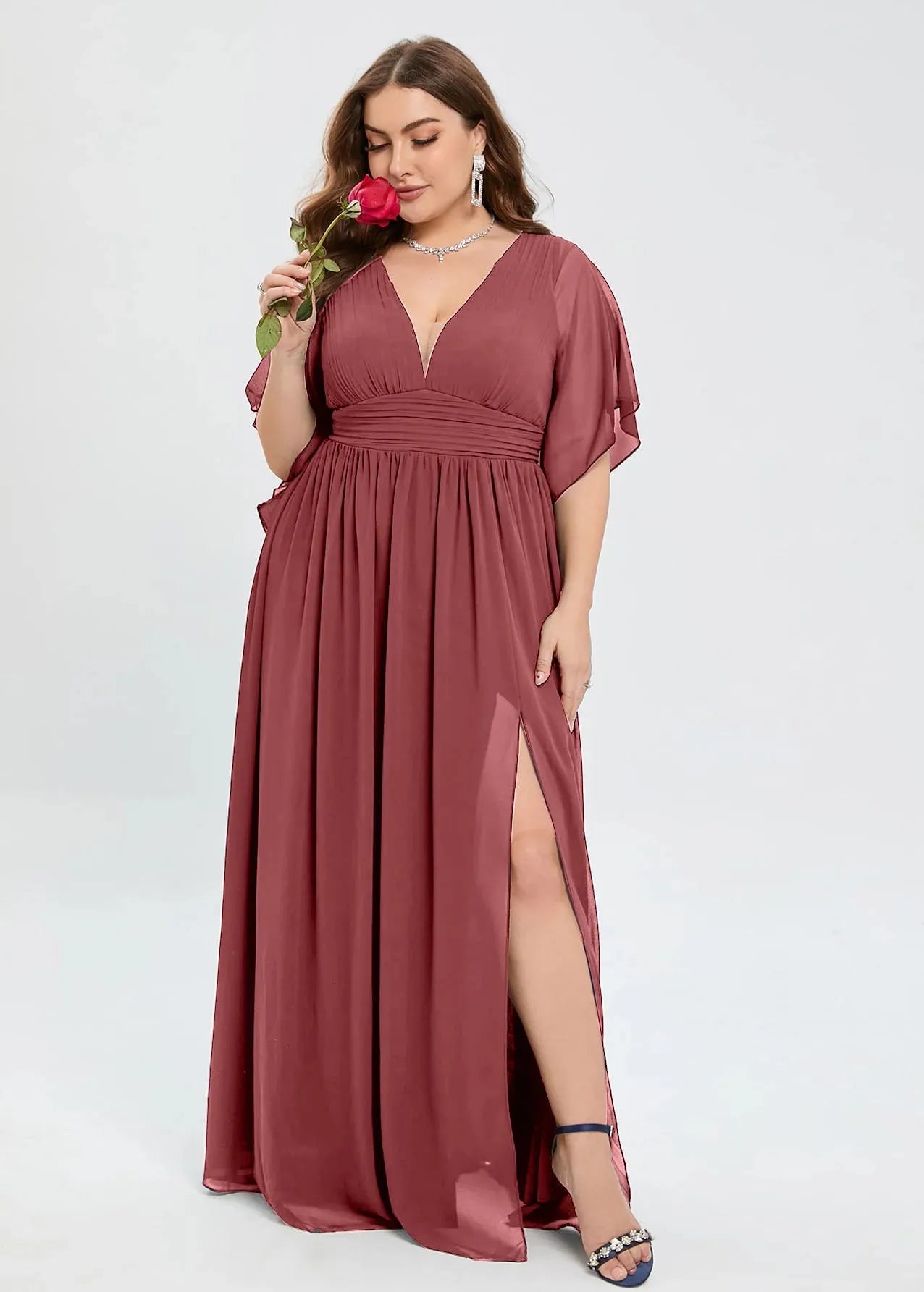 Robe demoiselle d'honneur rose grande taille