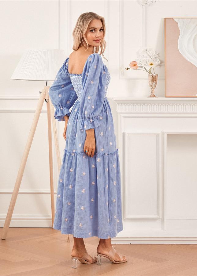 Robe gaze de coton champêtre bleu