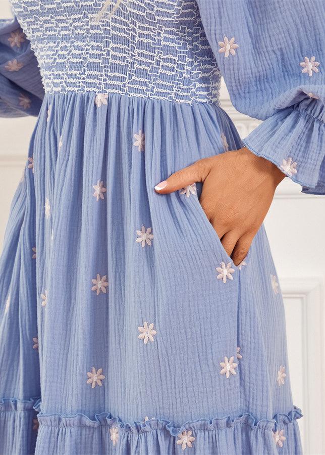 Robe gaze de coton champêtre bleu
