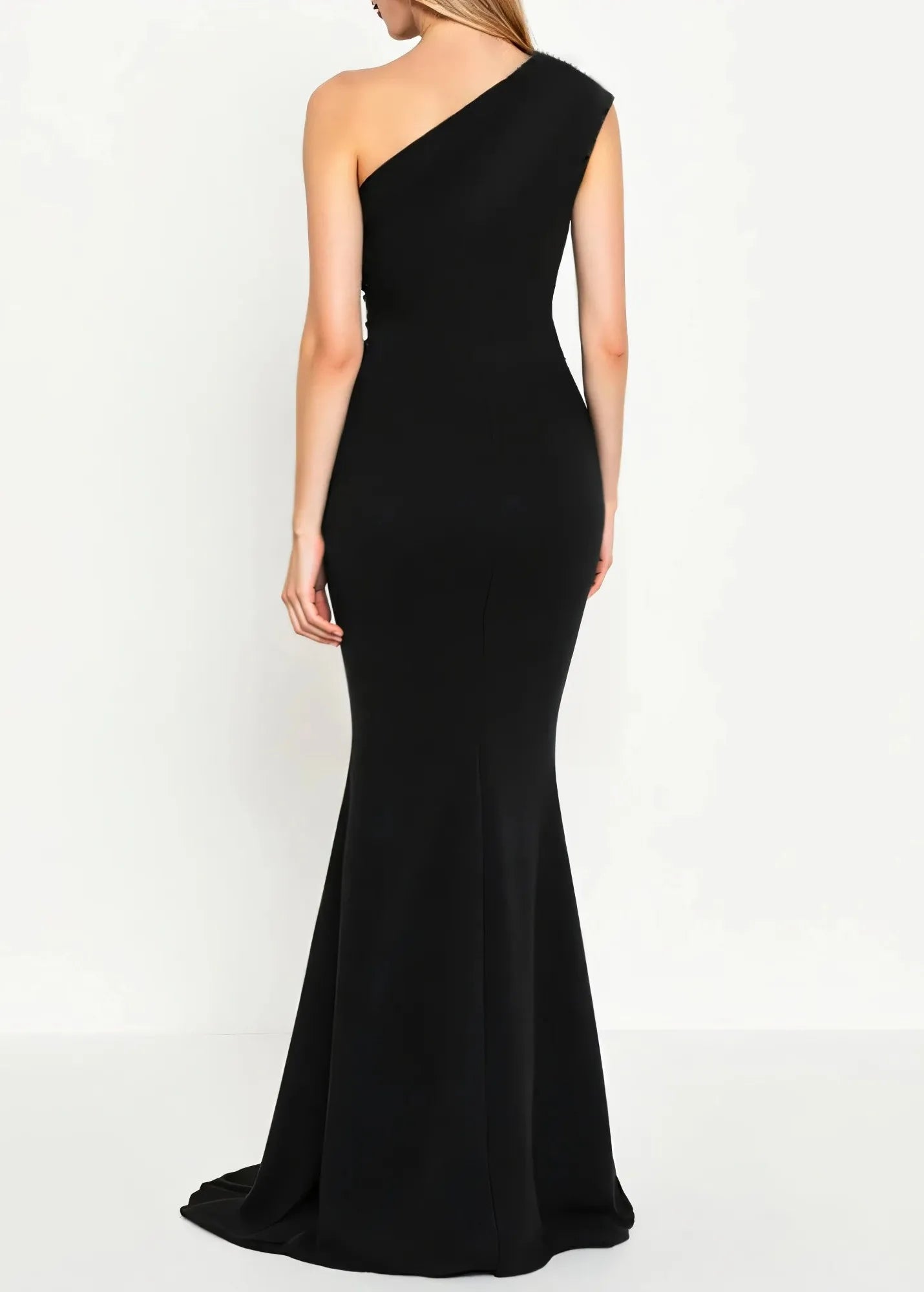 Robe longue noire empiècement tulle et fleur 3D-Robe Parfaite