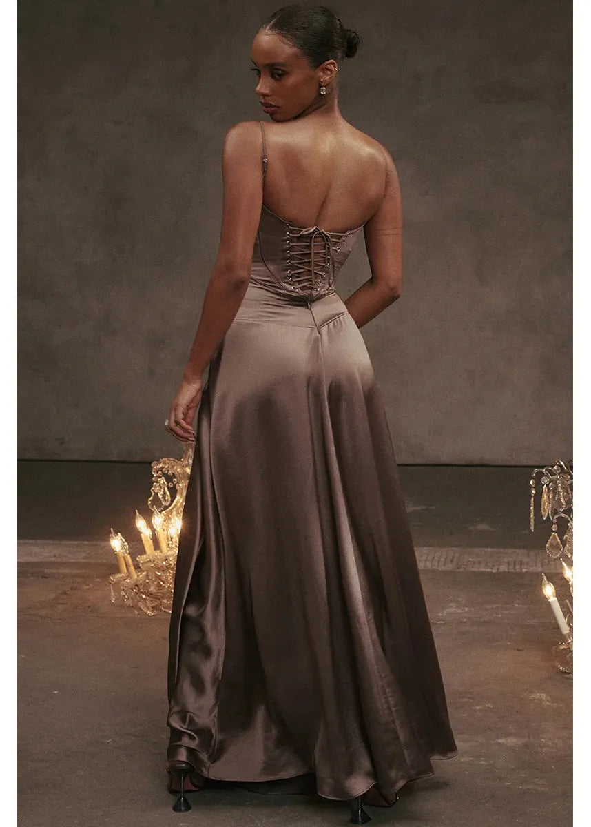 Robe longue taupe