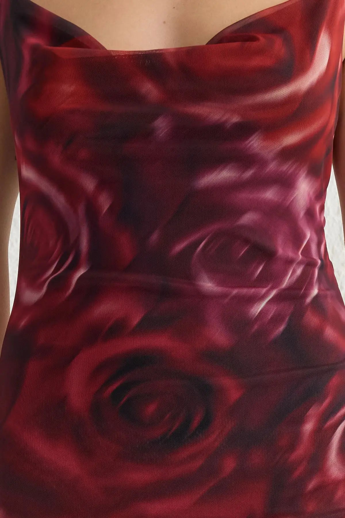 Robe mi longue en mesh motif rose-Robe Parfaite