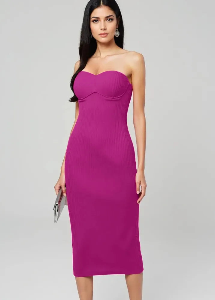 Robe midi rose fuchsia-Robe Parfaite
