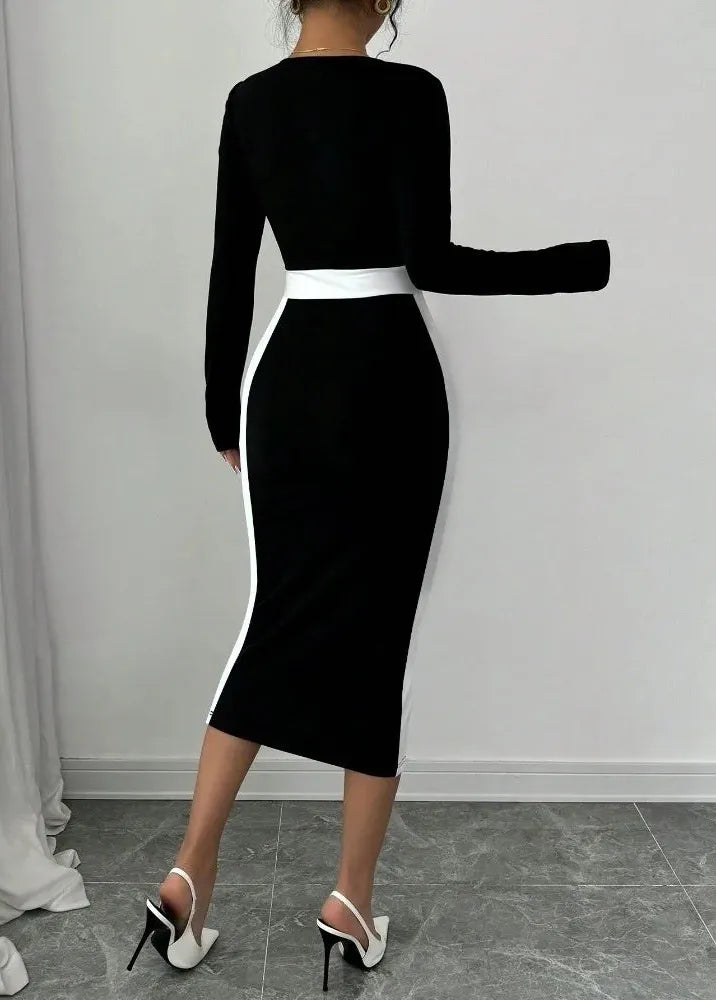 Robe noir bande blanche-Robe Parfaite