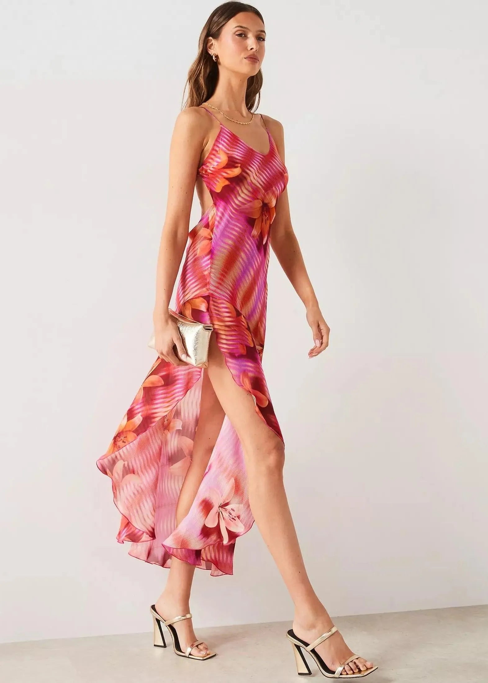 Robe rose imprimée fleurie