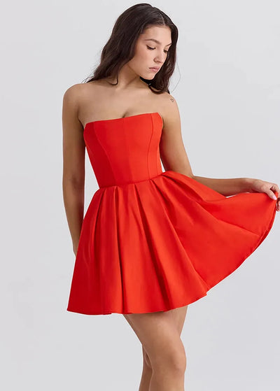 Robe rouge sans bretelles-Robe Parfaite