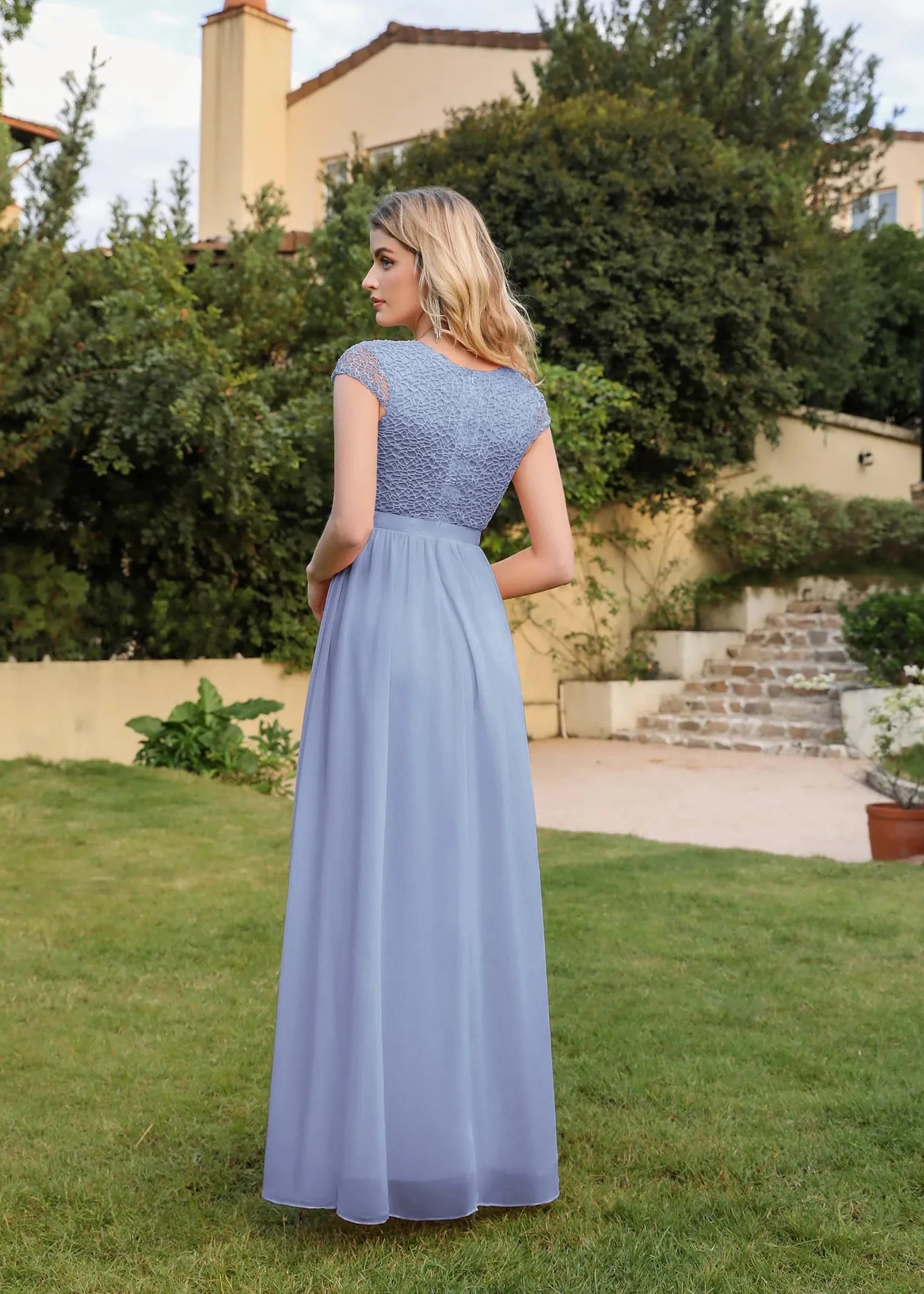 Robe demoiselle d'honneur empire mousseline bleu