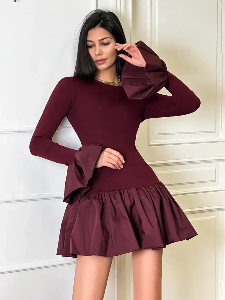 Robe plissée bordeaux