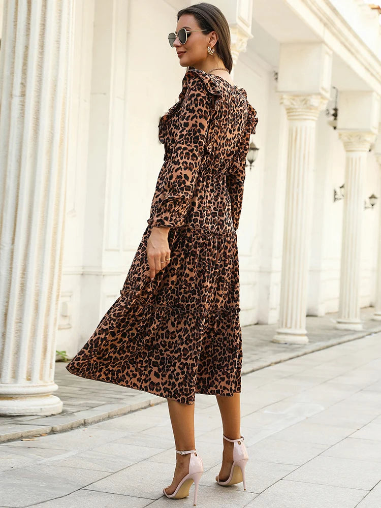 Robe léopard mi longue