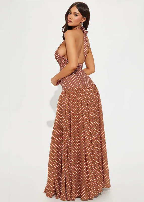 Robe marron à pois blanc
