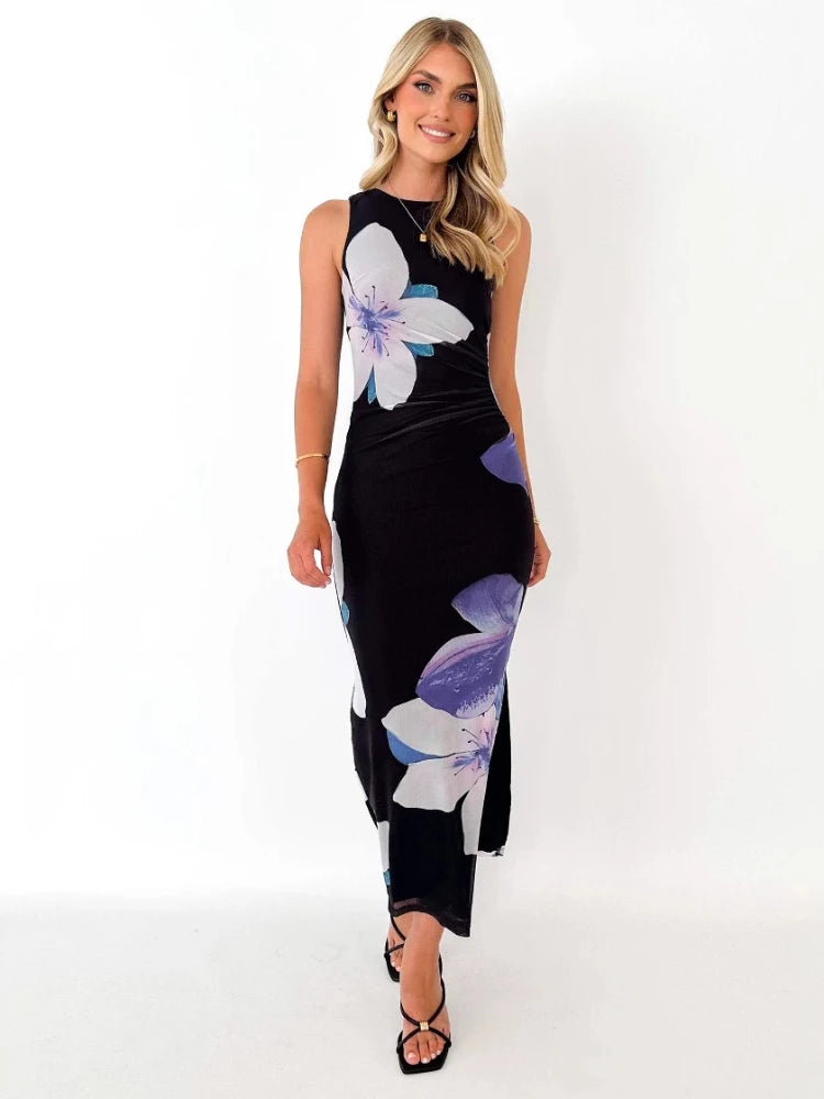 Robe sans manche imprimé fleuri