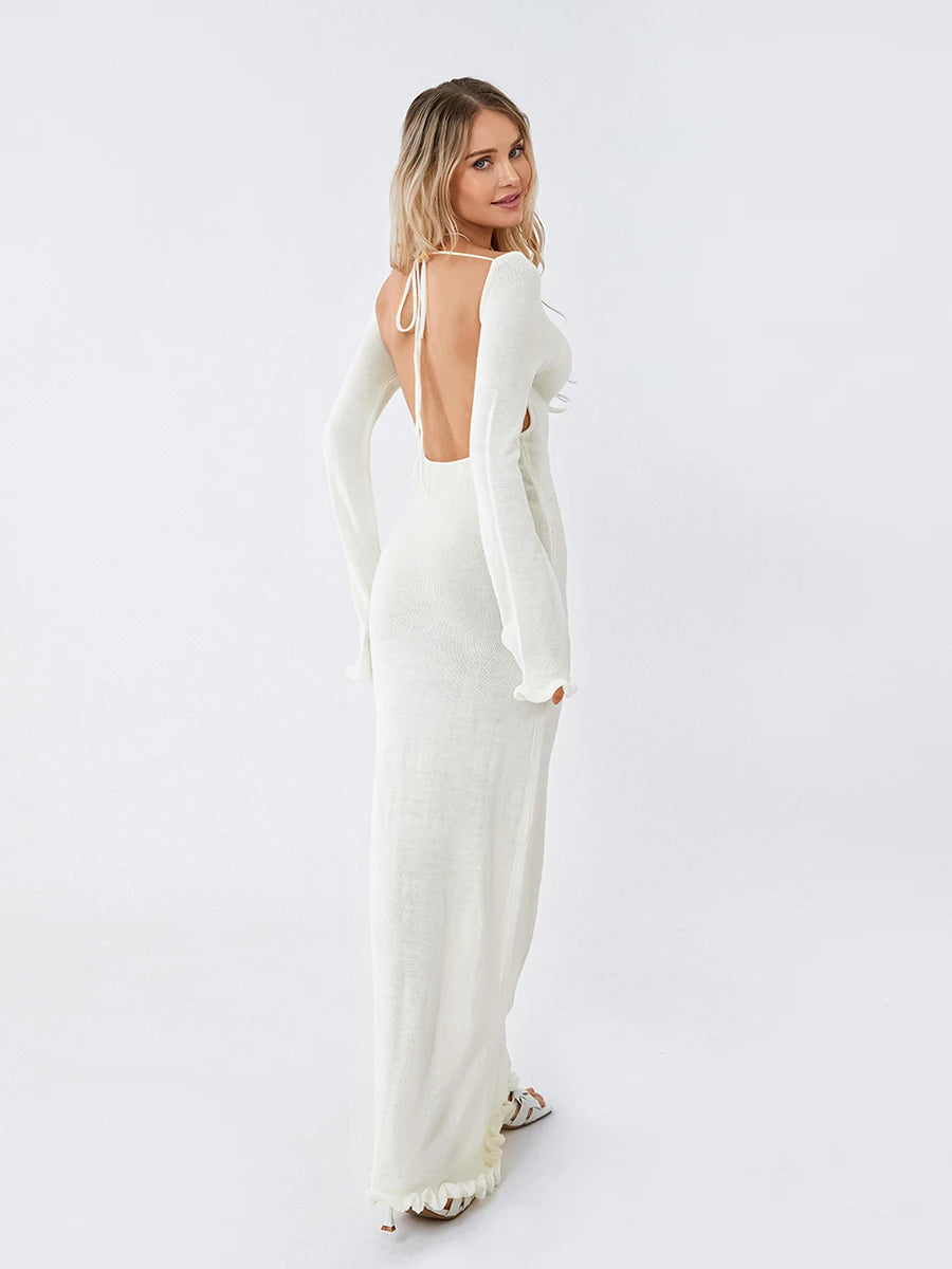 Robe longue maille blanche