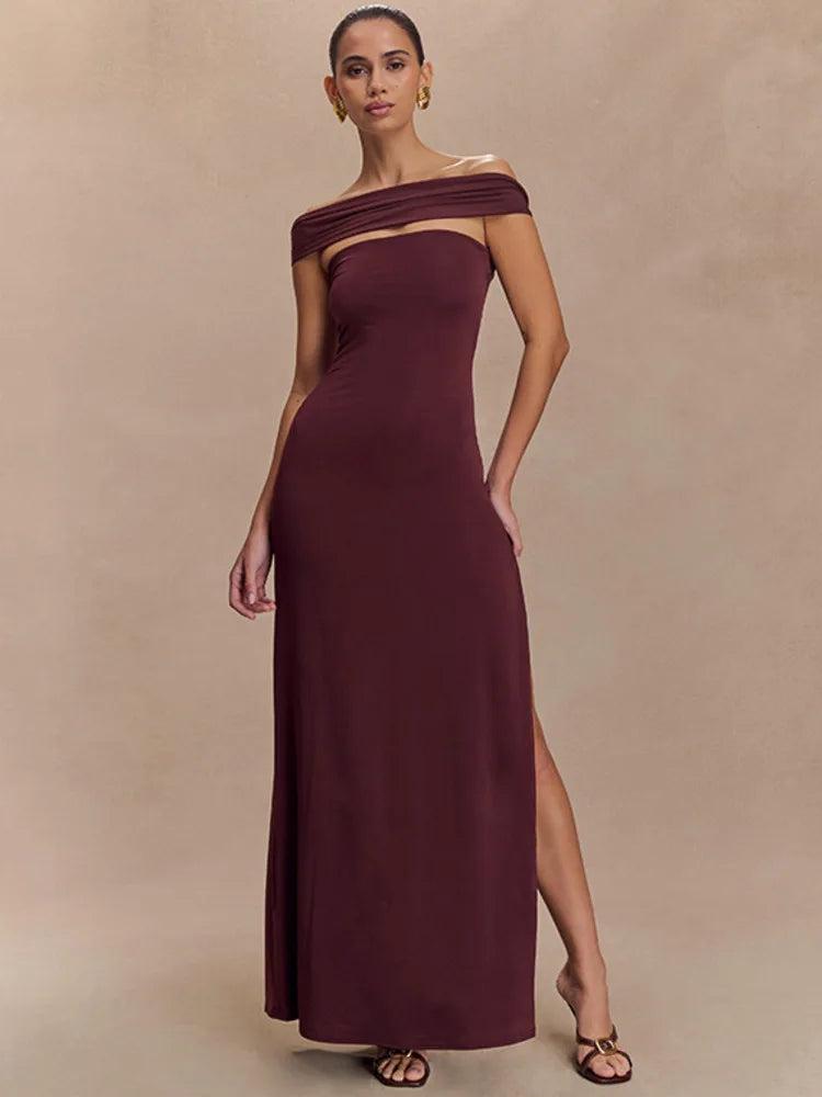 Robe longue fendue bordeaux