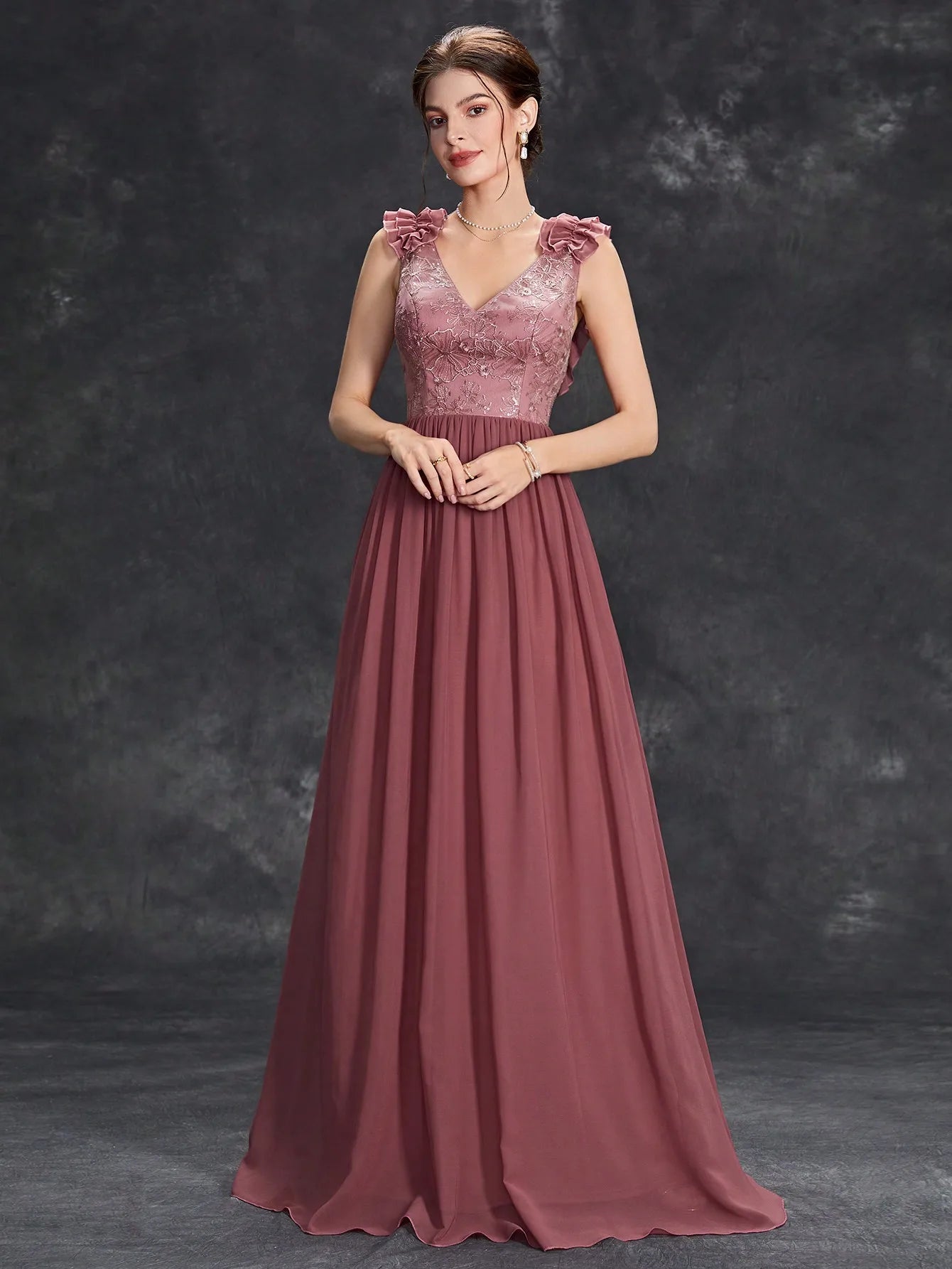 Robe demoiselle d'honneur bois de rose mousseline