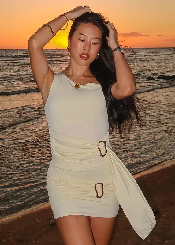 Robe drapée beige