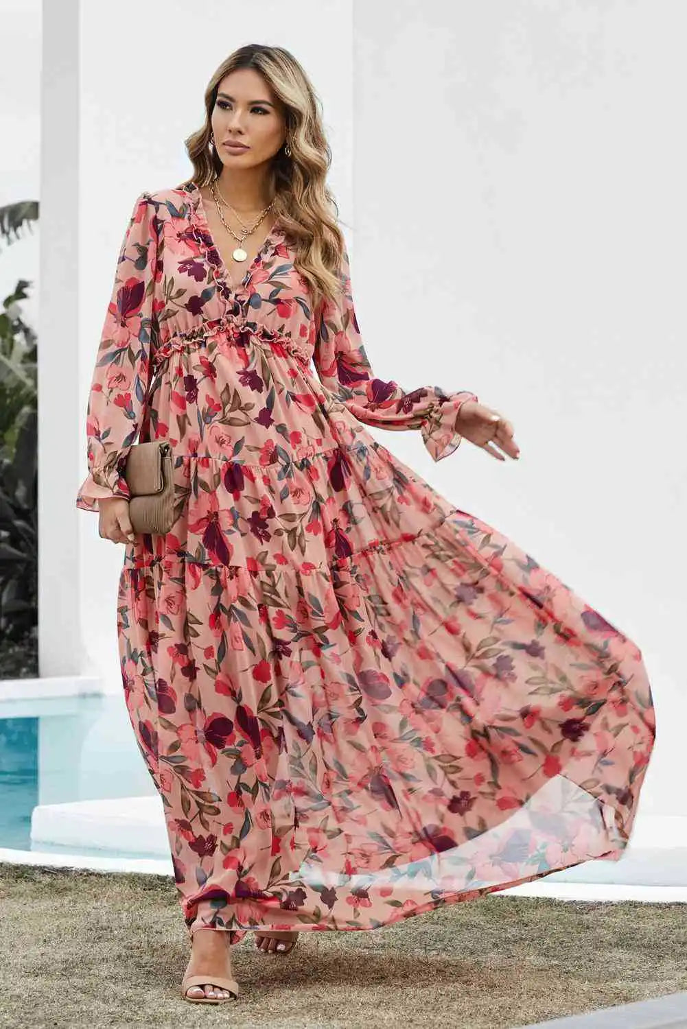 Robe longue fleurie manche longue