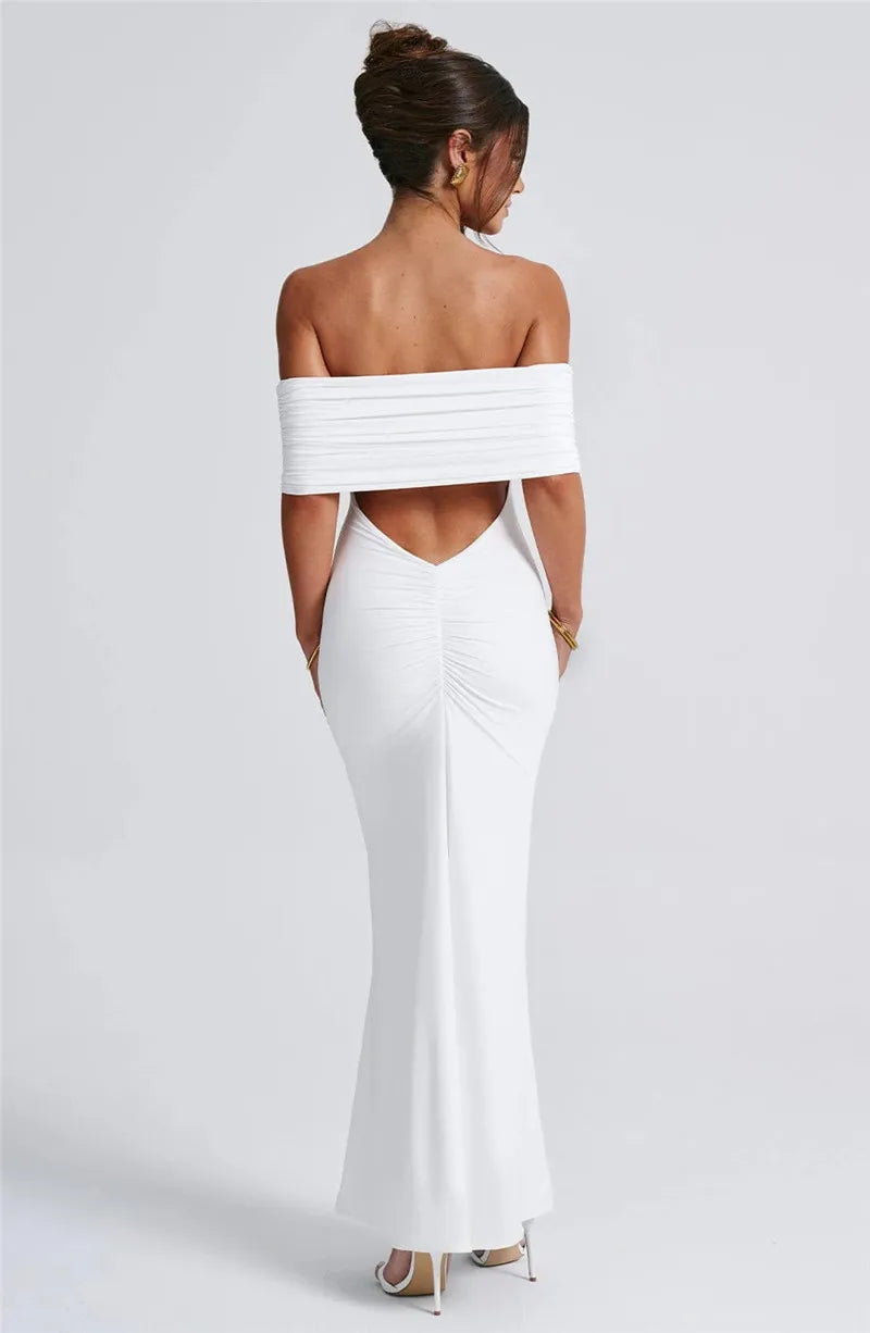 Robe longue blanche épaules dénudées
