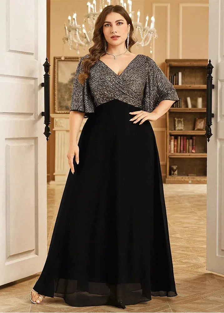 Robe grande taille noire et argentée